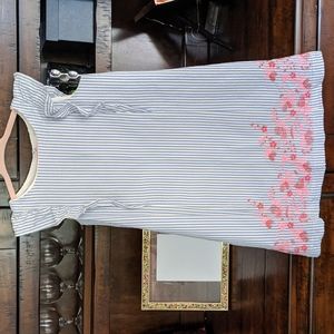 Gap Kids Girls Linen Dress, Size Small, Blue and White stripes with pink flowers